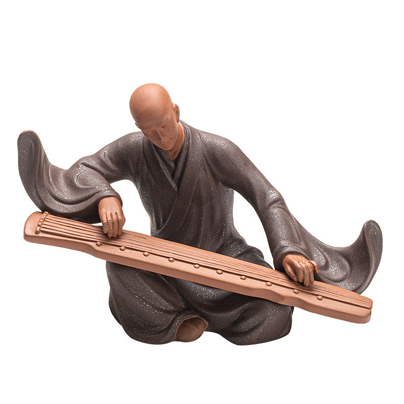 zensoullab Zen Style Chinese Living Room Purple Clay Little Monk Creative Ornament Ceramic Figure Study Entrance Hall Display Shelf Fish Tank Decoration