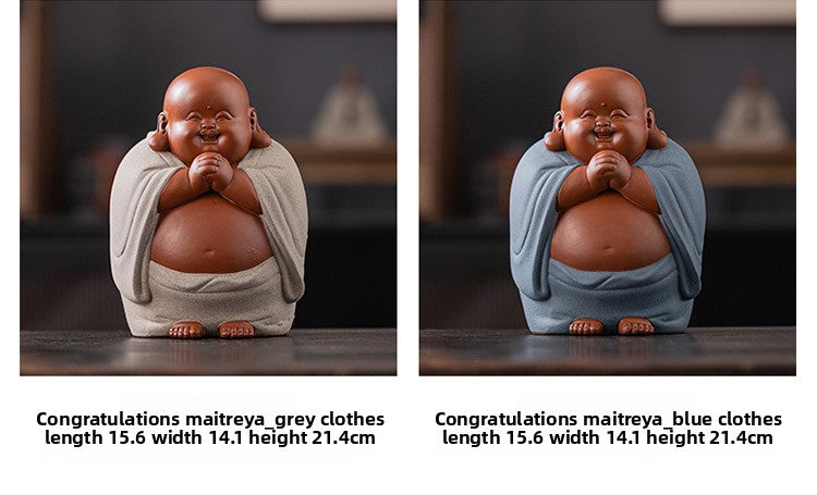 zensoullab Buddha Bodhisattva Big Belly Laughing Buddha Wealth-Attracting Ceramic Zisha Ornament Office Decoration Housewarming Gift
