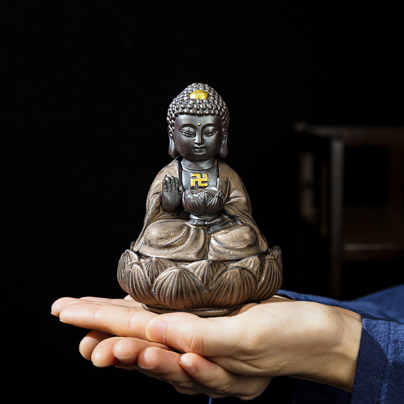 zensoullab Premium Retro Ceramic Buddha New Chinese Style Ornament Zen Tea Pet Home Living Room Desktop Tea Room Car Decoration