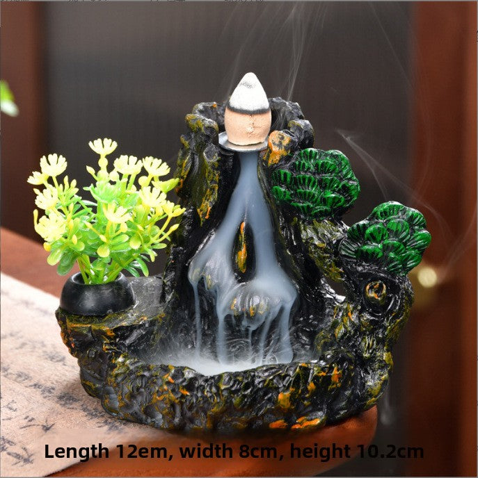 Zensoullab Resin Carving High Mountain Flowing Water Backflow Agarwood Stove Home Indoor Zen Sandalwood Incense Burner Tea Ceremony Decoration Zen Incense Burner