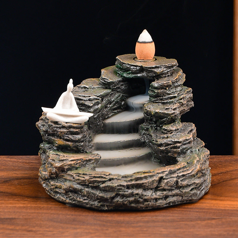 zensoullab Resin Carved Backflow Incense Burner Mountain Water Creative Aromatherapy Burner Ornamental Smoke Incense Burner Agarwood Sandalwood Incense Dehua Ceramic