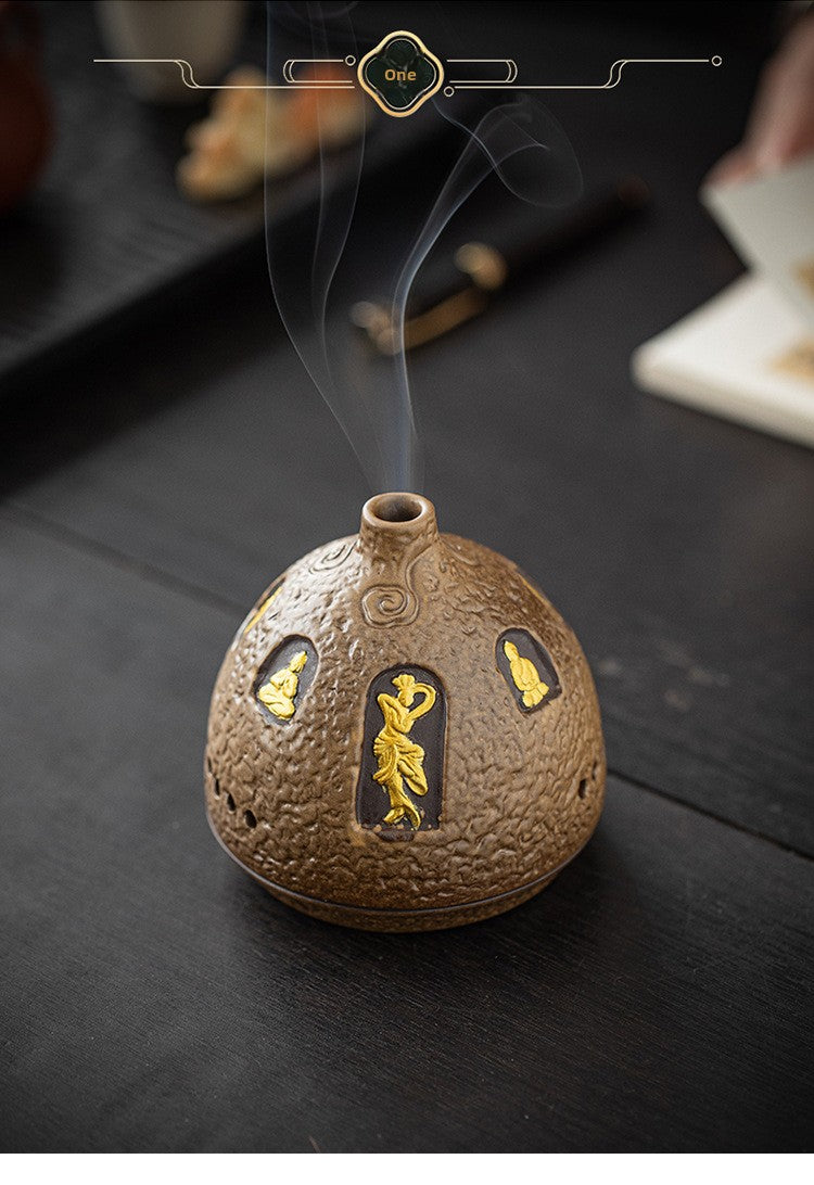 zensoullab Dunhuang Ceramic Incense Burner Home Indoor Incense Holder Incense Stand Aromatherapy Burner Zen Tea Room Desktop Incense Burner Ornament