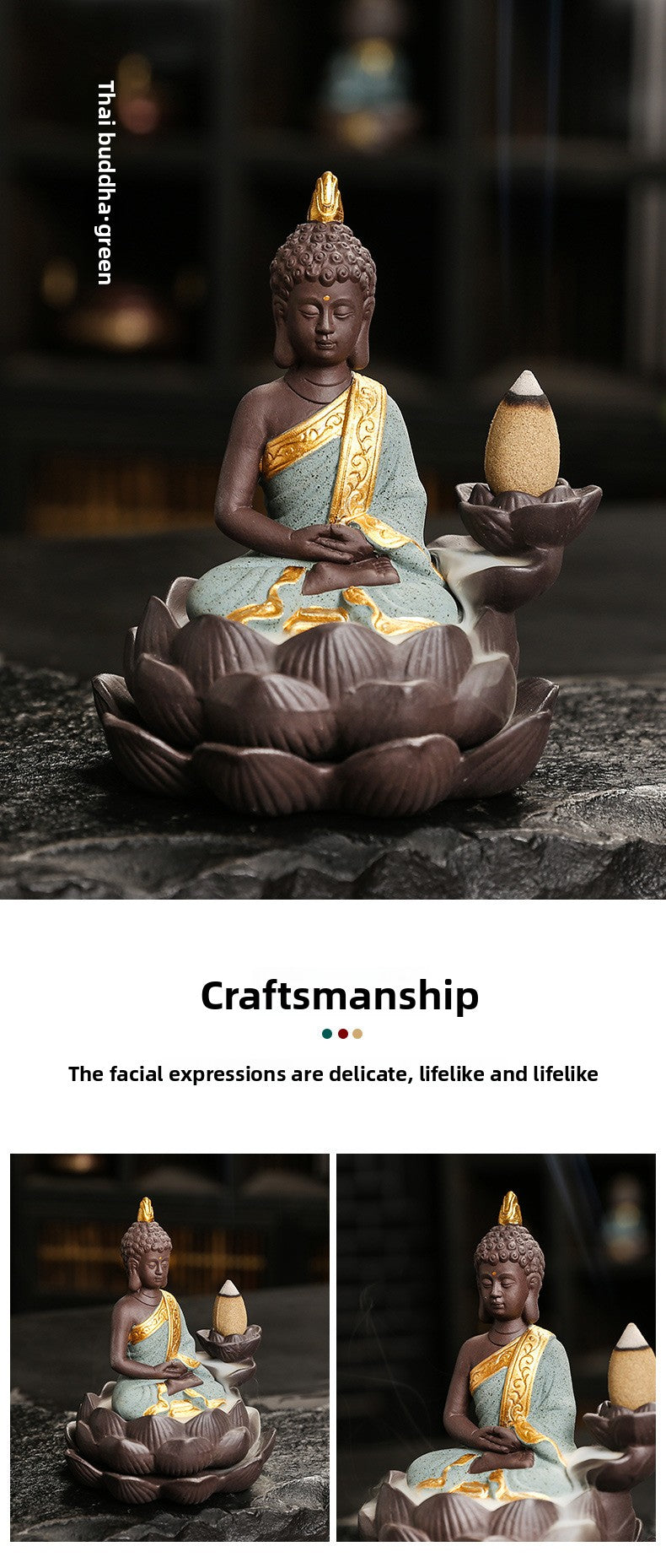 zensoullab Purple Clay Ceramic Lotus Base Thai Buddha Backflow Incense Burner Hot Selling Backflow Incense Offering Incense Burner Sandalwood Incense