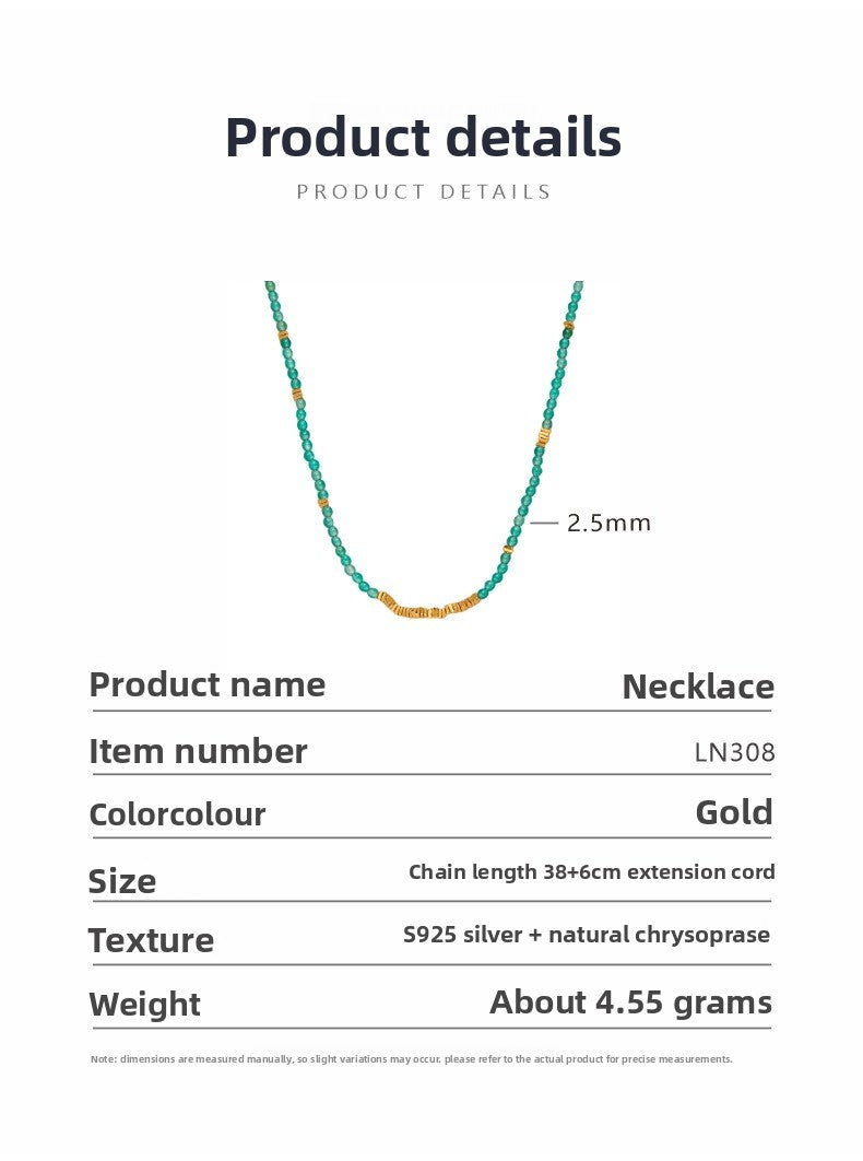 zensoullab S925 Sterling Silver Natural Green Chalcedony Gemstone Necklace for Women Fashionable Personalized Handmade Fragmented Silver