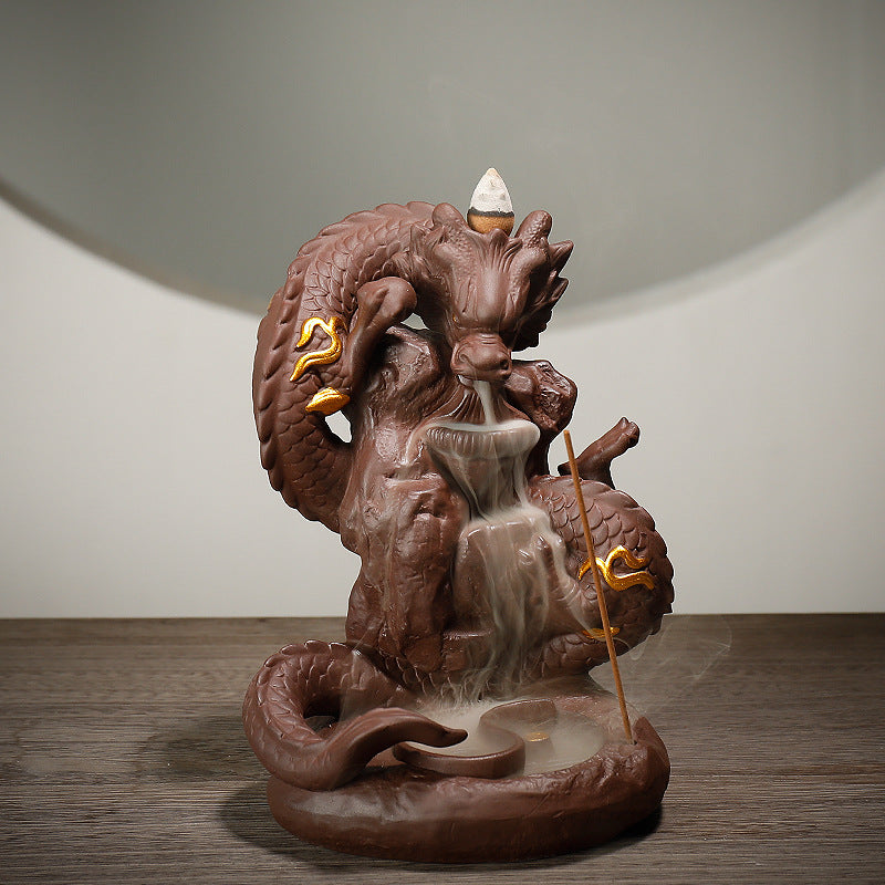 zensoullab Large Purple Clay Dragon Backflow Incense Burner Tea Ceremony Ornament Creative Incense Burner Dragon Home Decor Incense Original