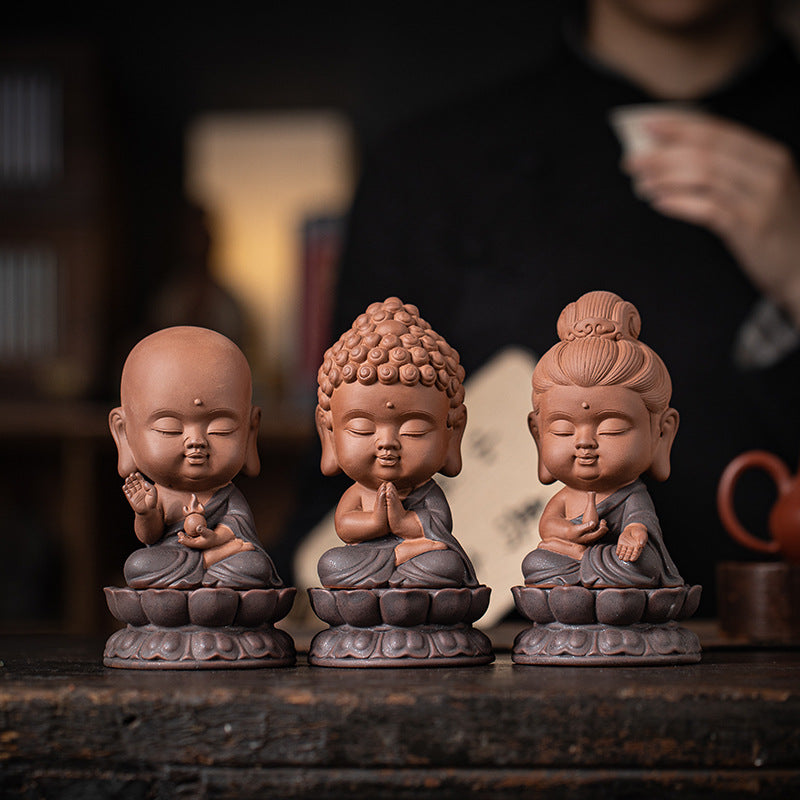 zensoullab Zen Chinese Style Saha Three Saints Desktop Ornament Creative Home Ceramic Buddhist Living Room Entrance Display Shelf Decoration