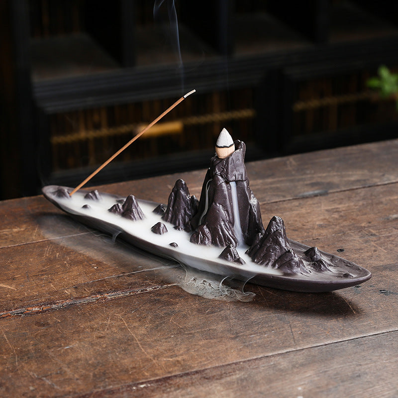 zensoullab Purple Clay Sandalwood Incense Burner Incense Holder Incense Stick Backflow Incense Burner Creative Mountain Water Backflow Incense Burner Home Decor