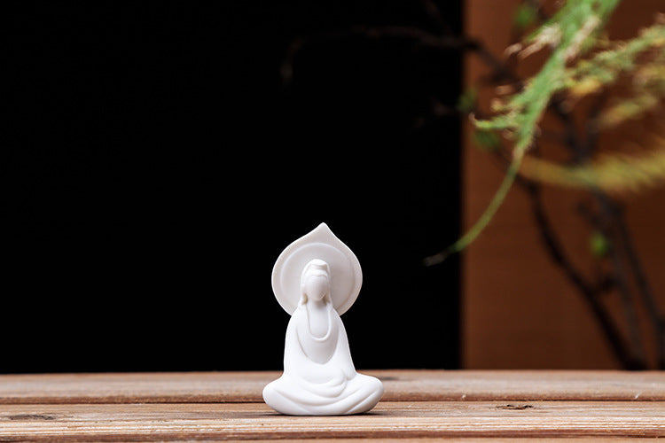zensoullab Creative Ceramic Handmade Mini Phaseless Buddha Tea Ceremony Tea Tray Accessories Zen Character White Porcelain Bonsai Home Small Ornaments
