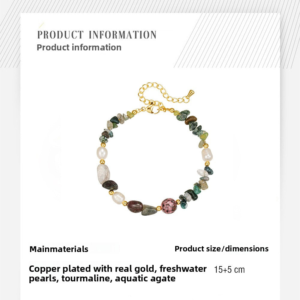 Zensoullab Freshwater Pearl Natural Stone Necklace Bracelet Maillard Tourmaline Agate Stone Beads String Sweater Chain