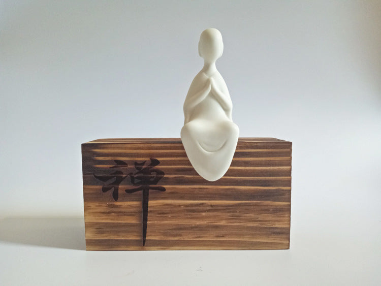 zensoullab Premium Dehua Sheep Fat White Porcelain Zen Phaseless Buddha Small Living Home Decor Ceramic Chinese Style Living Room Entrance Small Ornament