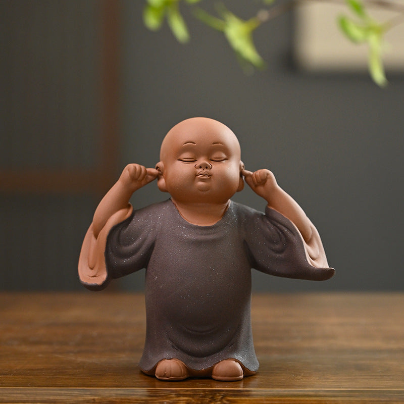 zensoullab Cute Purple Clay Four Little Monks Tea Pet Tea Tray Accessories Ceramic Little Novice Zen Home Living Room Decoration