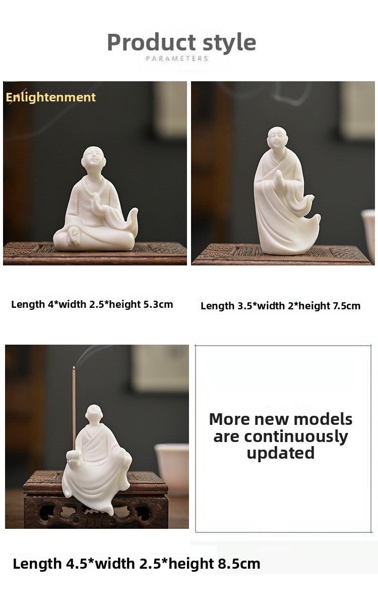zensoullab Zen Ceramic Figure Chinese Style Desktop White Porcelain Small Ornament Little Monk Fish Tank Landscaping Bonsai Home Handmade Decoration