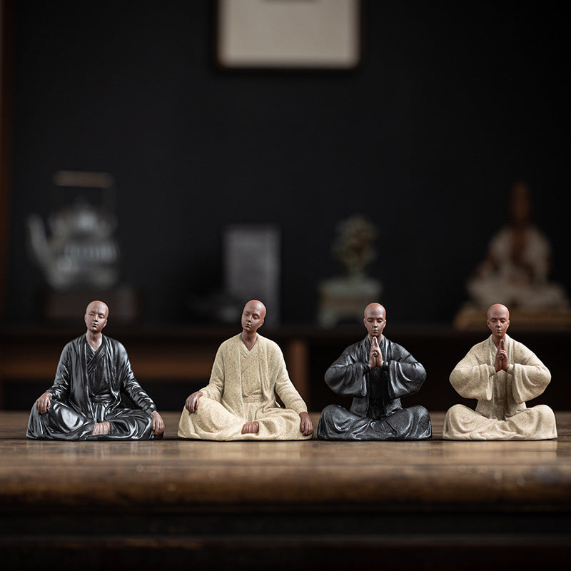 zensoullab Zen Purple Clay Little Monk Tea Pet Figurine Character Tea Ceremony Tea Room Tea Space Desktop Tea Table Tea Set Tea Table Decoration