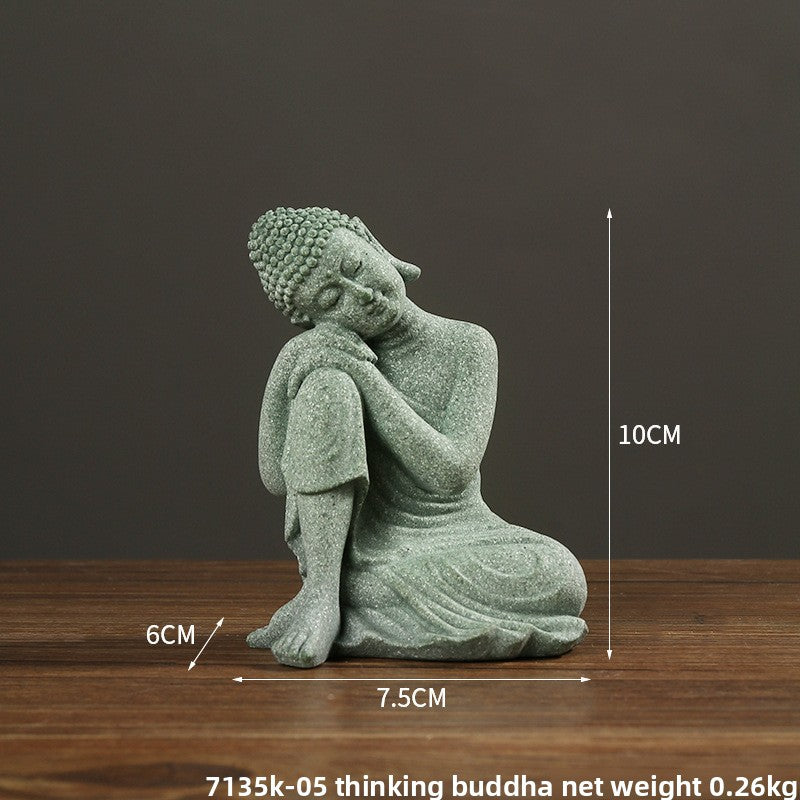 zensoullab Green Sandstone Buddha Statue Ornament Micro Landscape Fish Tank Landscaping Rockery Bonsai Living Room Zen Tea Tabletop Stone Small Sitting Buddha