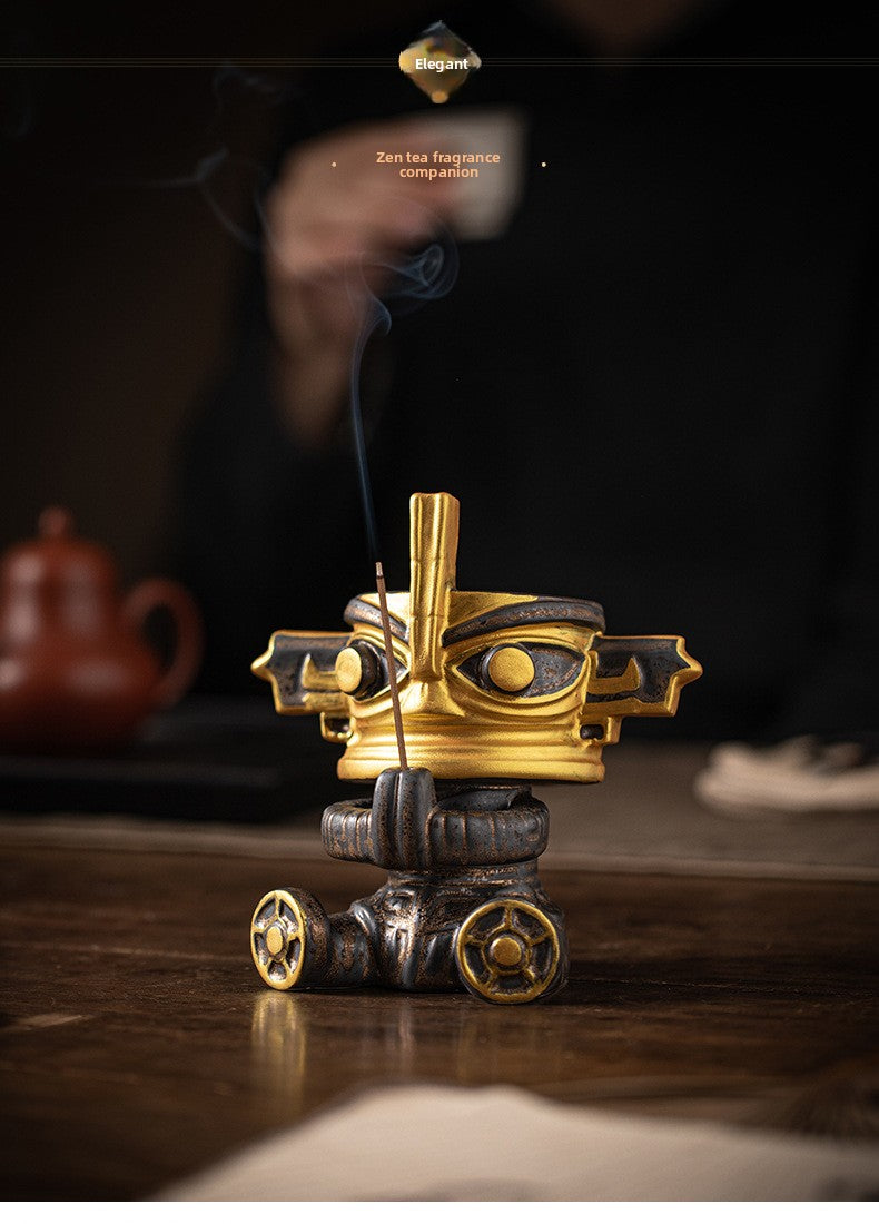 zensoullab National Trend Cultural Creative Ceramic Sanxingdui Zongmu Standing Figure Gold-Faced Ornament Home Living Room Tea Room Desktop Decoration