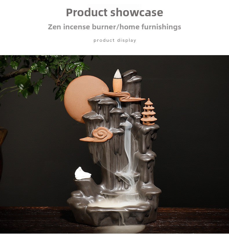 zensoullab New Teapot Smoke Backflow Incense Burner Large Ceramic Ornamental Incense Burner Home Decor Craft