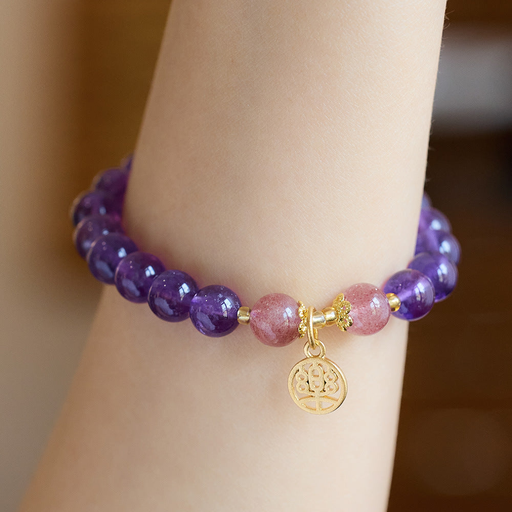 zensoullab Natural 8MM Amethyst Bracelet for Women Pendant Strawberry Crystal Beaded Purple Dreamy Crystal