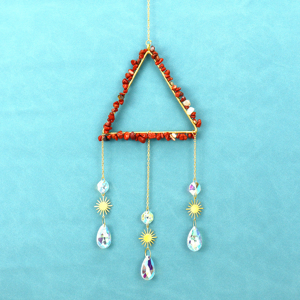 zensoullab Natural Raw Crystal Wind Chime Sun Catcher Triangle Hanging Holiday Home Decoration