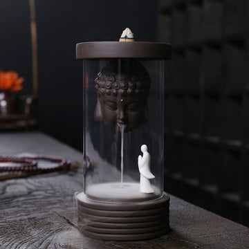 zensoullab Rulai Zen Windproof Cover Backflow Incense Burner Creative Purple Clay Yearly Abundance Backflow Burner Home Decor