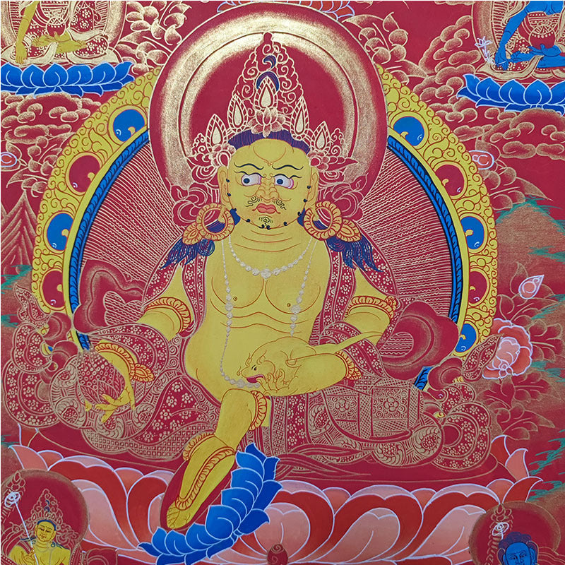 zensoullab Nepal Hand-painted Yellow God of Wealth Thangka Classic Red Thangka Black Thangka Five Gods of Wealth Buddha Tibetan Buddhist Hall Worship Decoration Hanging Painting