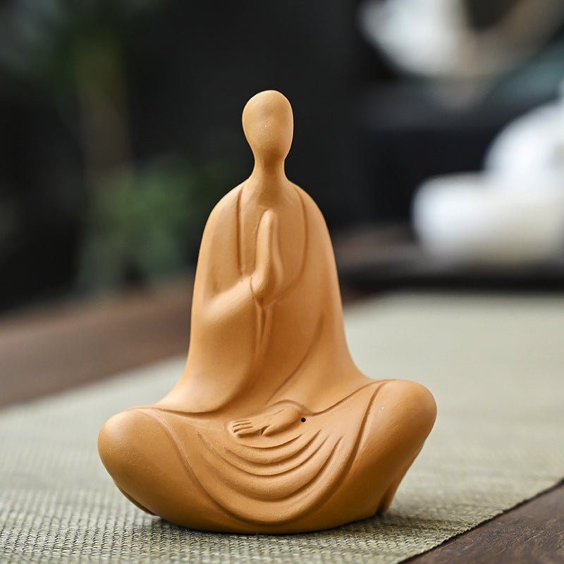 zensoullab Clay Yixing Zisha Zen Buddha Small Monk Can Cultivate Mind Handmade Tea Pet Tea Ceremony Accessories Home Decoration