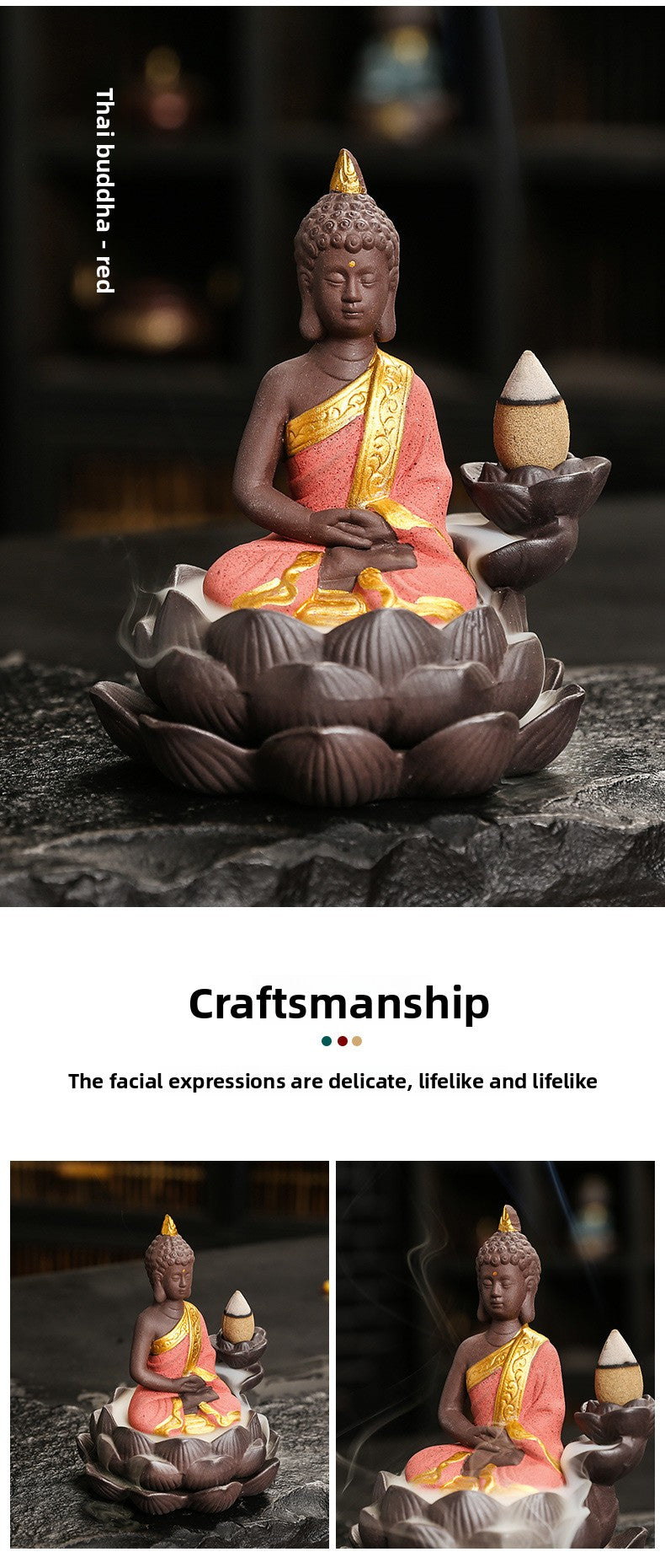 zensoullab Purple Clay Ceramic Lotus Base Thai Buddha Backflow Incense Burner Hot Selling Backflow Incense Offering Incense Burner Sandalwood Incense