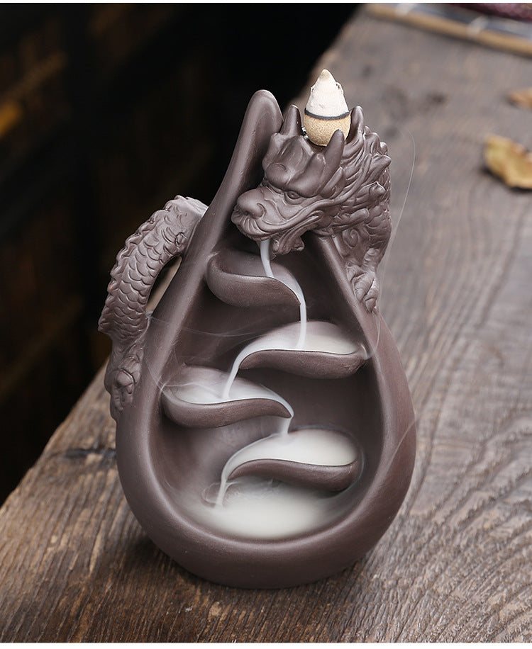 Purple Clay Chinese Style Dragon Backflow Incense Burner Home Decor Creative Large Dragon Backflow Aromatherapy Burner Craft Gift