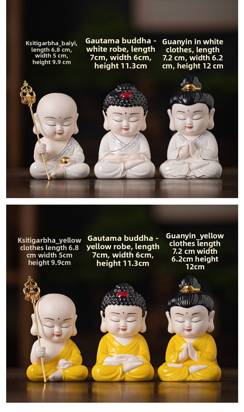 zensoullab Zen Style Chinese Ceramic Three Saints Buddha Guanyin Ksitigarbha Desktop Small Ornaments Creative Home Living Room Household Decorations