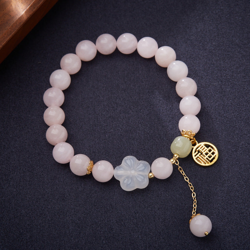 Zensoullab Original Pink Crystal Bracelet Female Peach Blossom Blossoming Pink Girl Crystal Bracelet New Chinese Ancient Style Blessing Card Bracelet