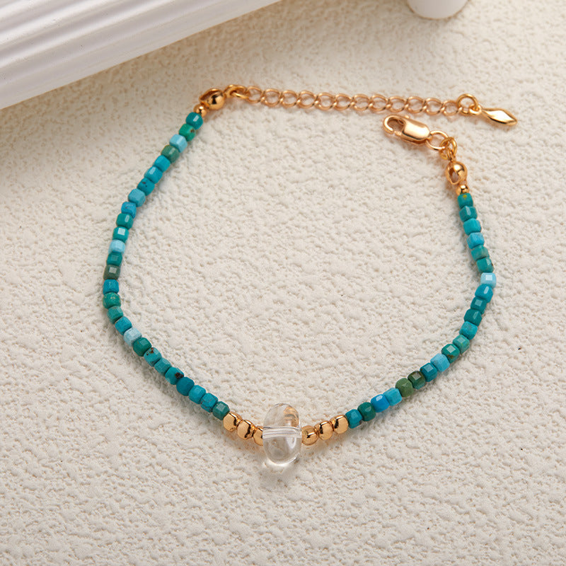 zensoullab Fashion Design S925 Sterling Silver Natural Turquoise White Crystal Necklace for Women Light Luxury High-end Beaded Choker