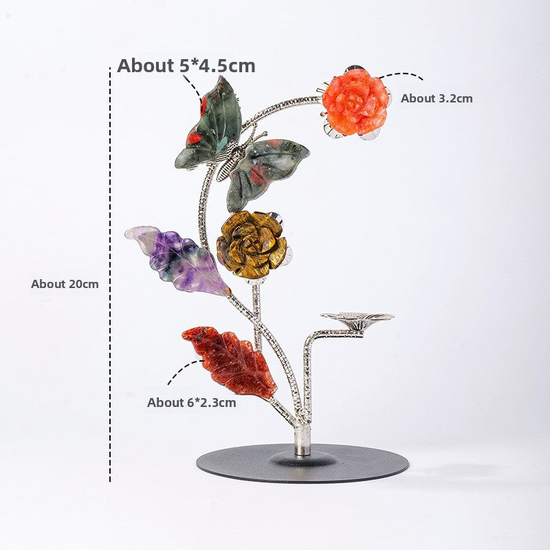 zensoullab Natural Crystal Rose Flower Butterfly Crystal Ball Ornament Crystal Craft Ball Stand Candle Holder Holiday