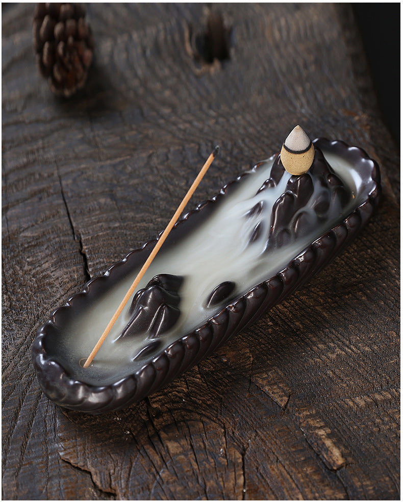 Ceramic Backflow Incense Burner Creative Mountain Waterfall Backflow Incense Burner Three-in-One Incense Burner Home Decor