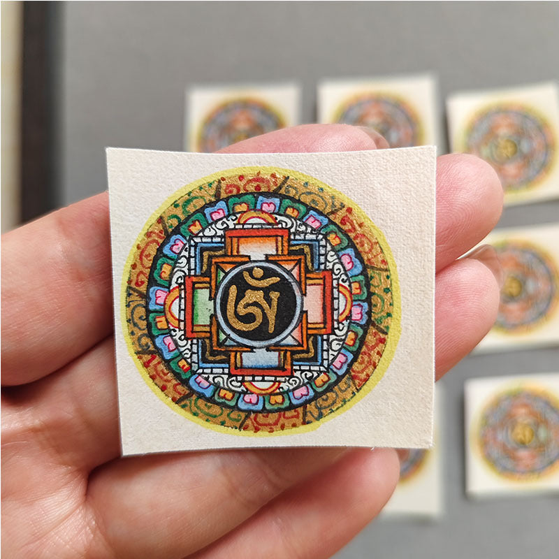 zensoullab Nepal Hand-painted Altar Six-Word Mantra Scripture Thangka Round Gawa Box Tibetan Small Thangka Necklace Pendant