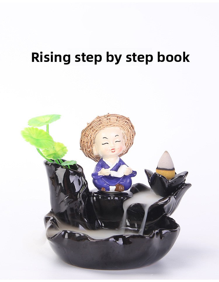 zensoullab Purple Clay Backflow Incense Burner Ceramic Creative Ornament Craft Incense Little Monk Viewing Smoke Mountain Water Flow
