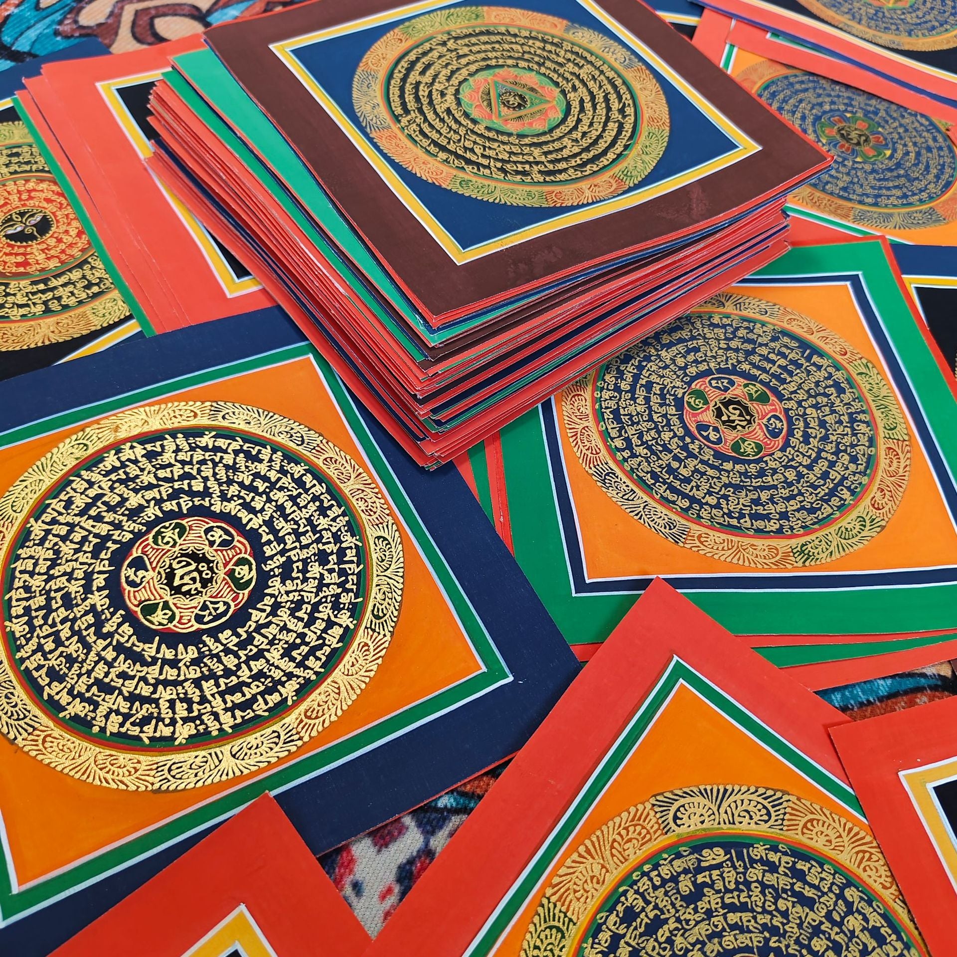 zensoullab Nepal Hand-painted Thangka Six-Word Mantra Tibetan Sutra Thangka Mandala Living Room Entrance Decoration Hanging Painting