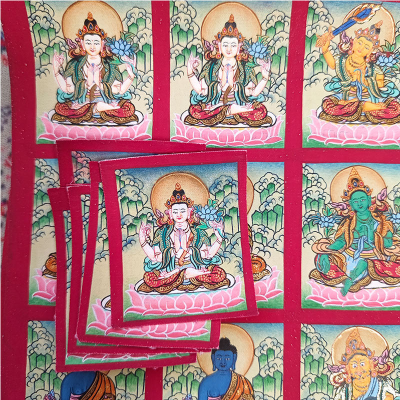 zensoullab Nepal Hand-painted Zodiac Birth Buddha Thangka Manjushri Yellow God of Wealth Green Tara Portable Gau Box Small Thangka Pendant