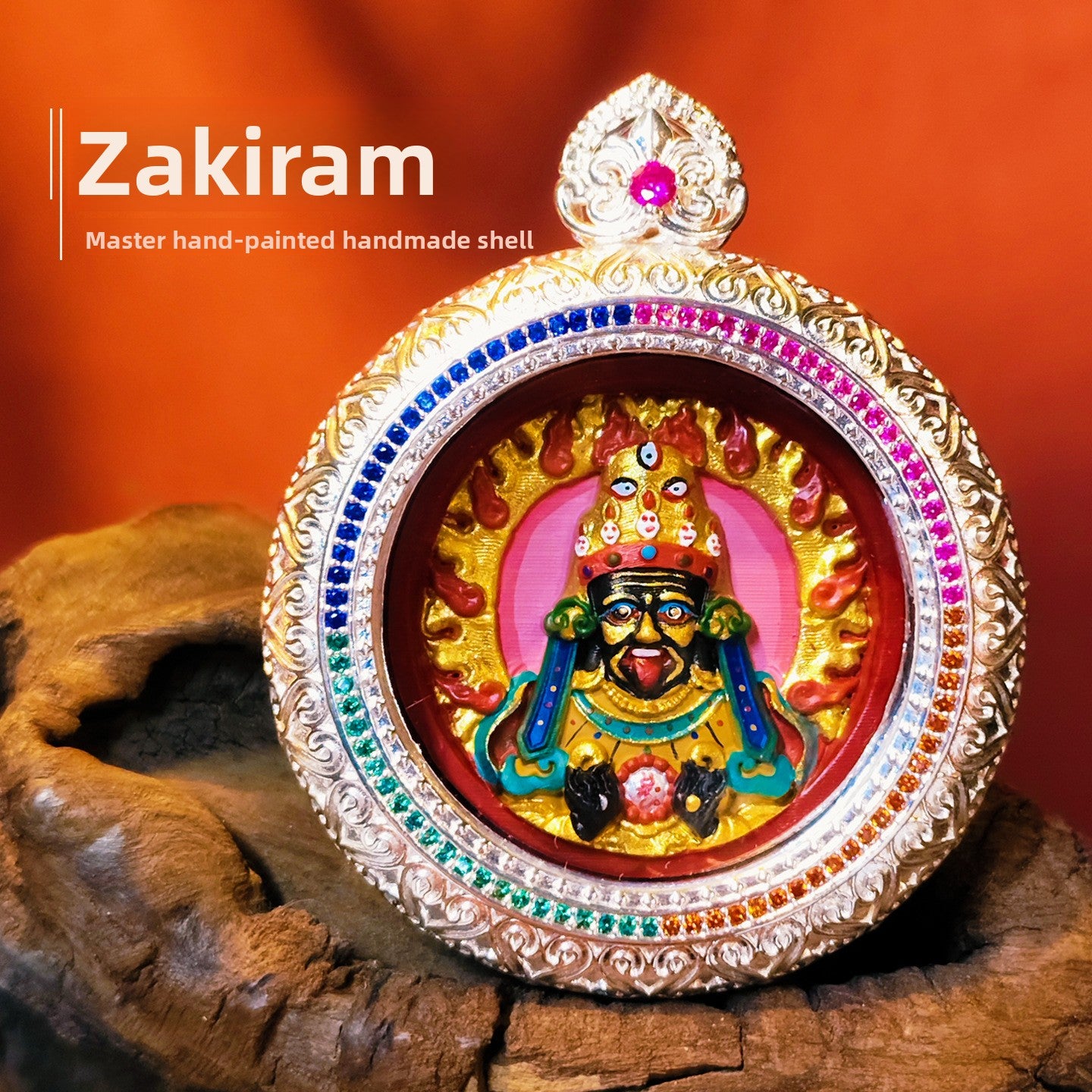 zensoullab Hand-painted Rubbing Thangka Three-dimensional Painted Black God of Wealth Gawu Box Pendant Necklace Zakiram Buddha Amulet