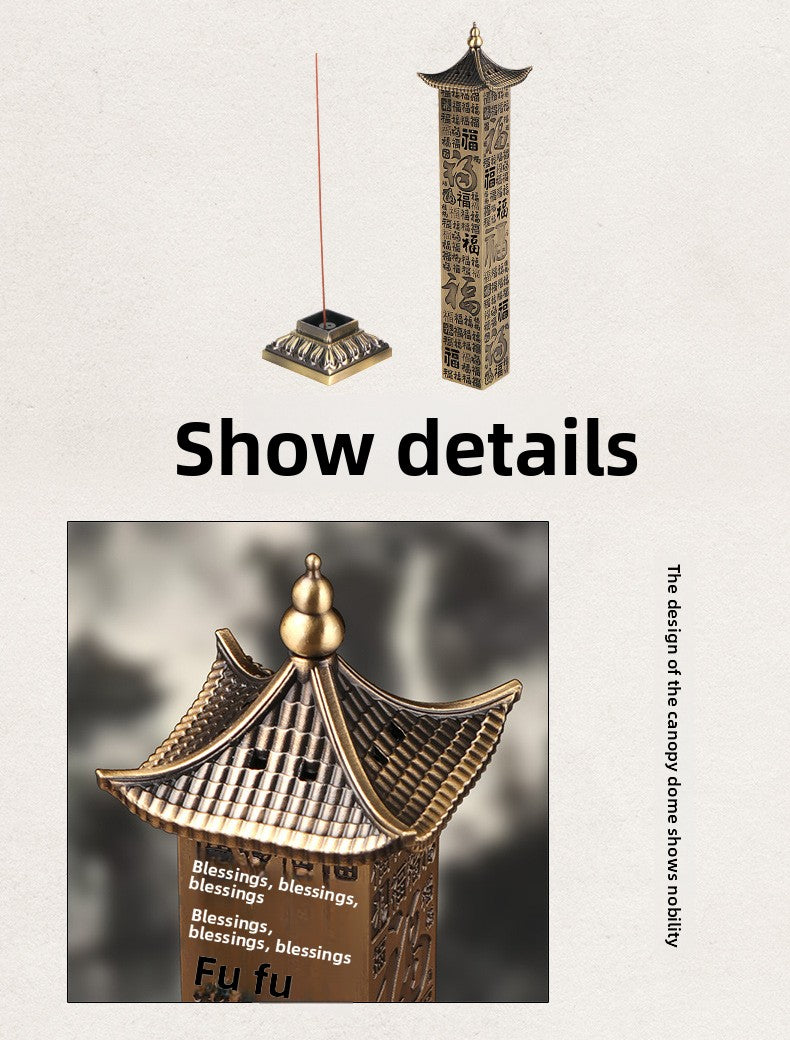zensoullab Hundred Blessings Pillar Huading Incense Burner Home Use Agarwood Sandalwood Incense Burner Metal Antique Zen Ornament