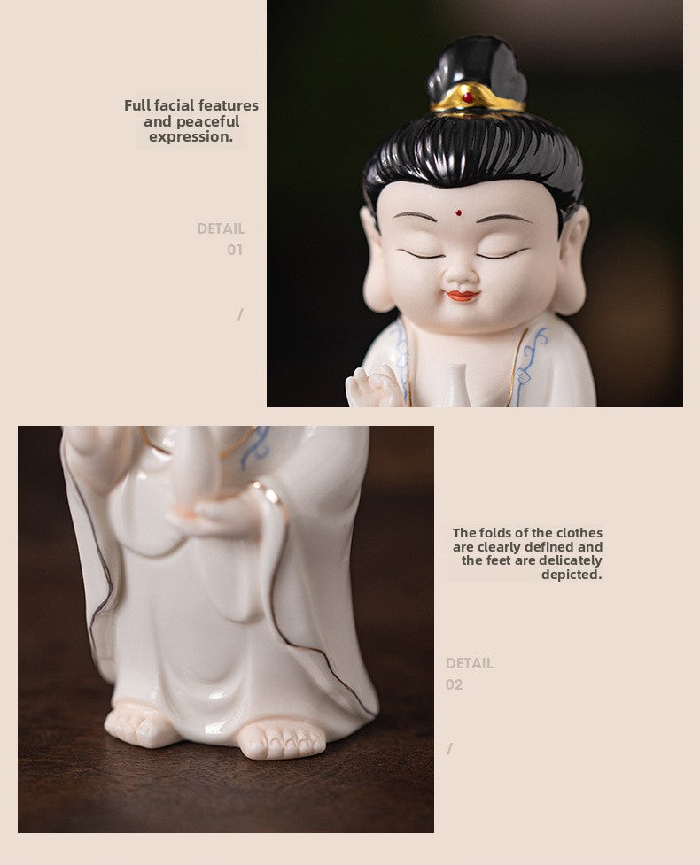 zensoullab Chinese Ceramic Three Saints Shakyamuni Guanyin Ksitigarbha Desktop Ornaments Creative Living Room Small Ornaments Home Decorations