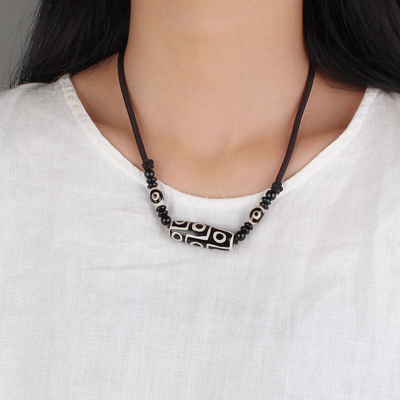 zensoullab Ethnic Style Tibetan Nine-Eyed Dzi Bead Agate Necklace for Men Versatile Sweater Chain New Chinese Style Women Retro Personality Accessories