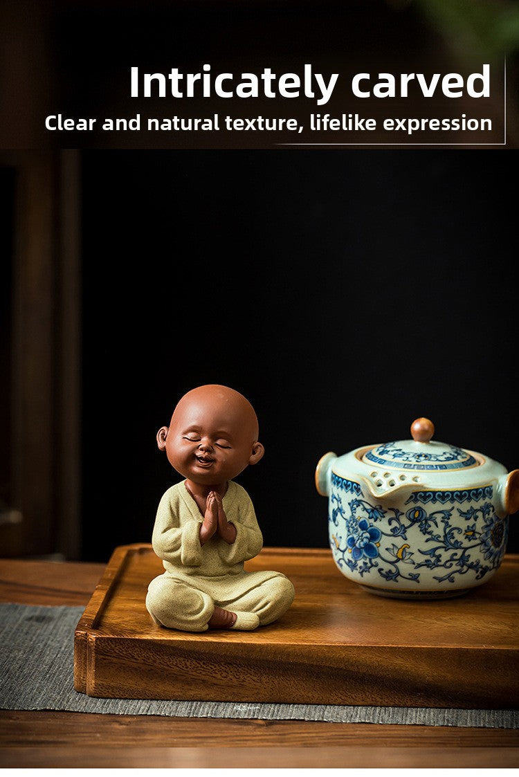 zensoullab Purple Clay Little Monk Cute Character Tea Pet Ornament Kung Fu Tea Set Tea Ceremony Ceramic Little Sha Ni Home Decor Ornament