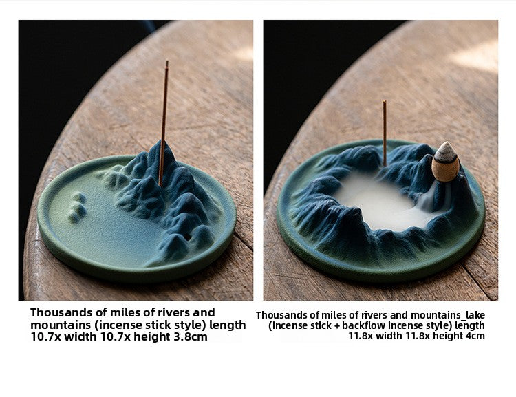 Zensoullab Thousand-Li Landscape Ceramic Wire Incense Holder Backflow Incense Burner Home Indoor Incense Burner Zen Study Tea Table Incense Holder Ornaments