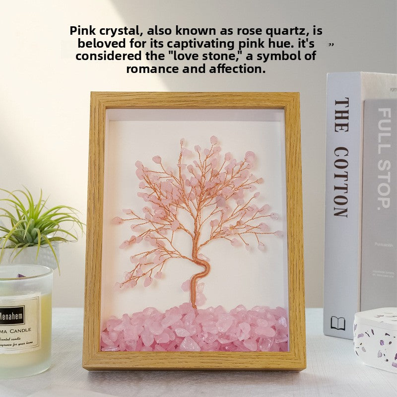 zensoullab Natural Crystal Money Tree Photo Frame Yellow Crystal Amethyst Crystal Stone Photo Frame Housewarming Gift Desktop Wealth-Attracting Ornament