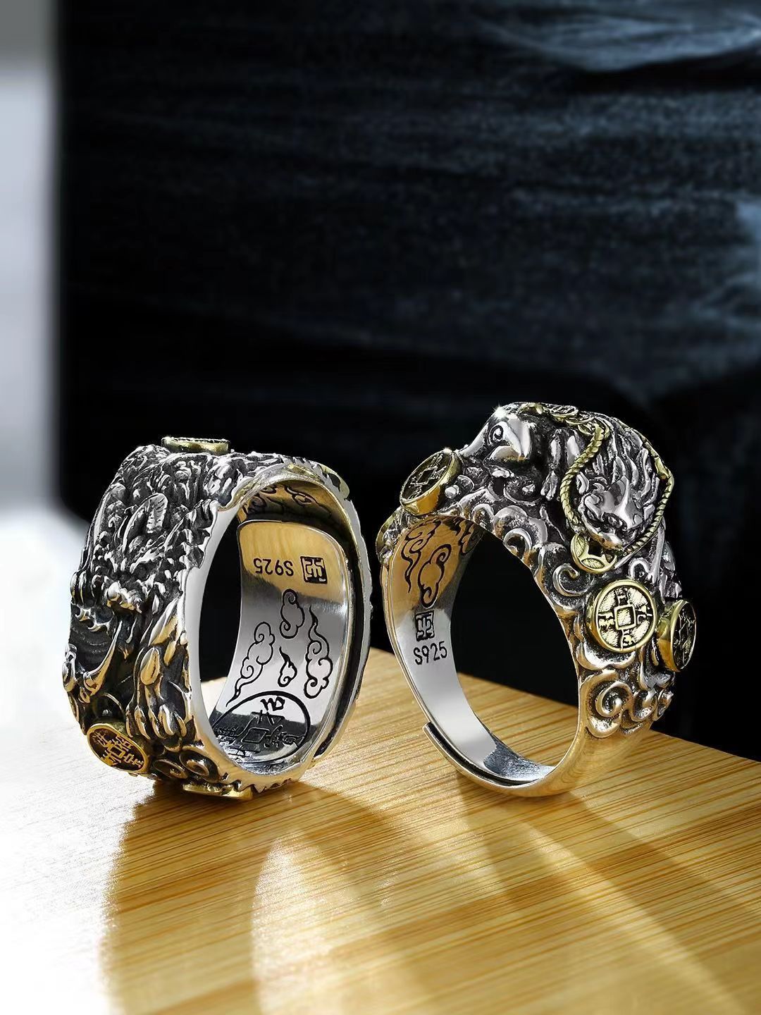 zensoullab Vintage Ethnic Style Domineering Men's Money Pixiu Cloud Ring Fashionable Personality Women's Retro Jewelry Couple Rings