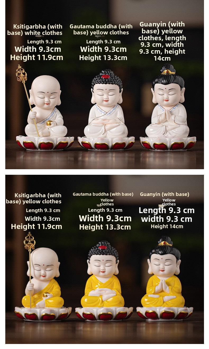 zensoullab Zen Style Chinese Ceramic Three Saints Buddha Guanyin Ksitigarbha Desktop Small Ornaments Creative Home Living Room Household Decorations