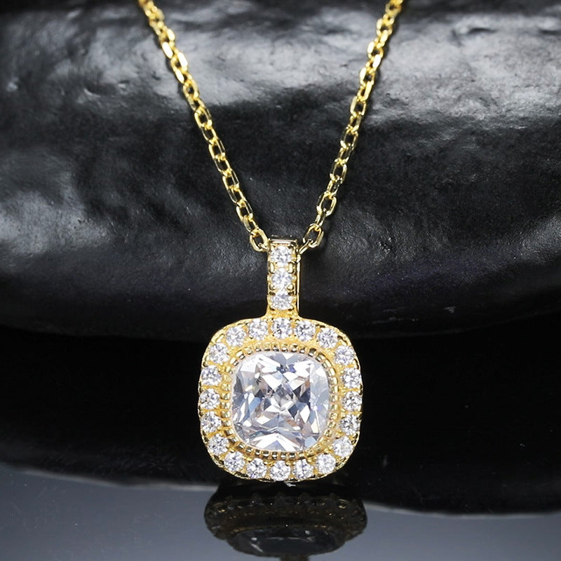 zensoullab Sugar Cube Zirconia Full Diamond Luxury Pendant S925 Sterling Silver Necklace for Women Simple Clavicle Chain Jewelry