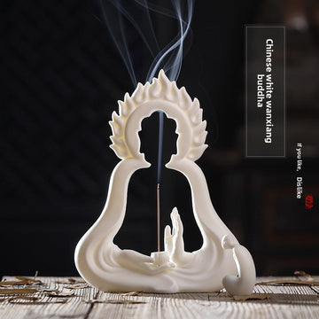 zensoullab Dehua White Porcelain Buddha Zen Chinese Style Ceramic Ornament Creative Modern Office Desk Entrance Feng Shui Incense Burner
