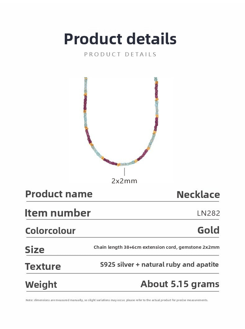 zensoullab Trendy Design Development S925 Sterling Silver Natural Ruby and Apatite Colorful Gemstone Necklace for Women Colorful Beaded