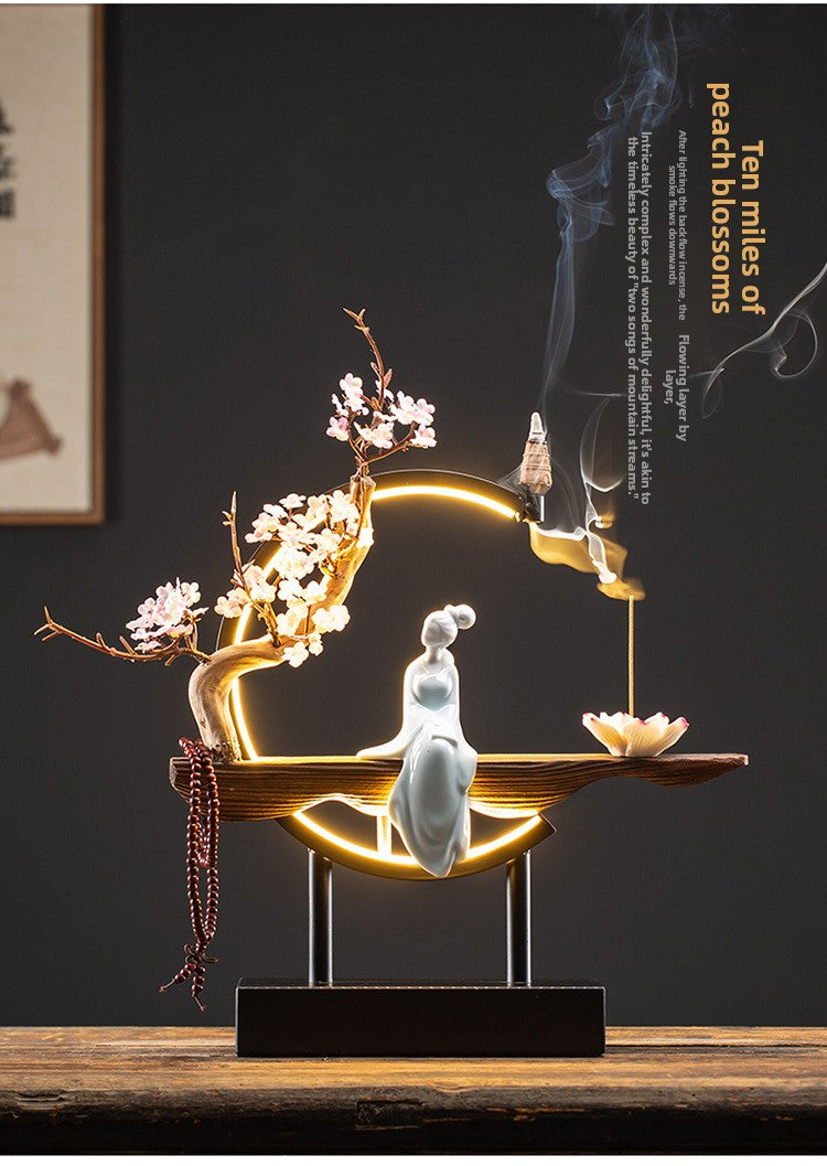 zensoullab New Chinese Style Backflow Incense Ornament Creative Lamp Ring Home Aromatherapy Burner Office Living Room Entrance Desktop Decoration
