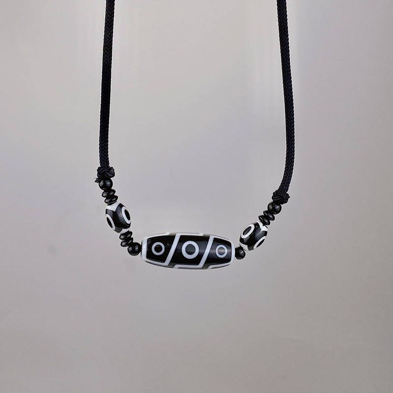 zensoullab New Chinese Style Nine-Eyed Dzi Bead Necklace for Men and Women Simple Versatile High-End Ethnic Style Niche Design Adjustable Necklace